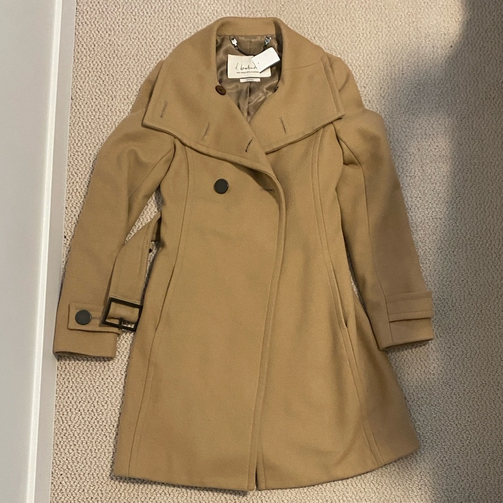 Babaton Tan Wool Blend Trench Coat - Double-Breasted Tailored Fit